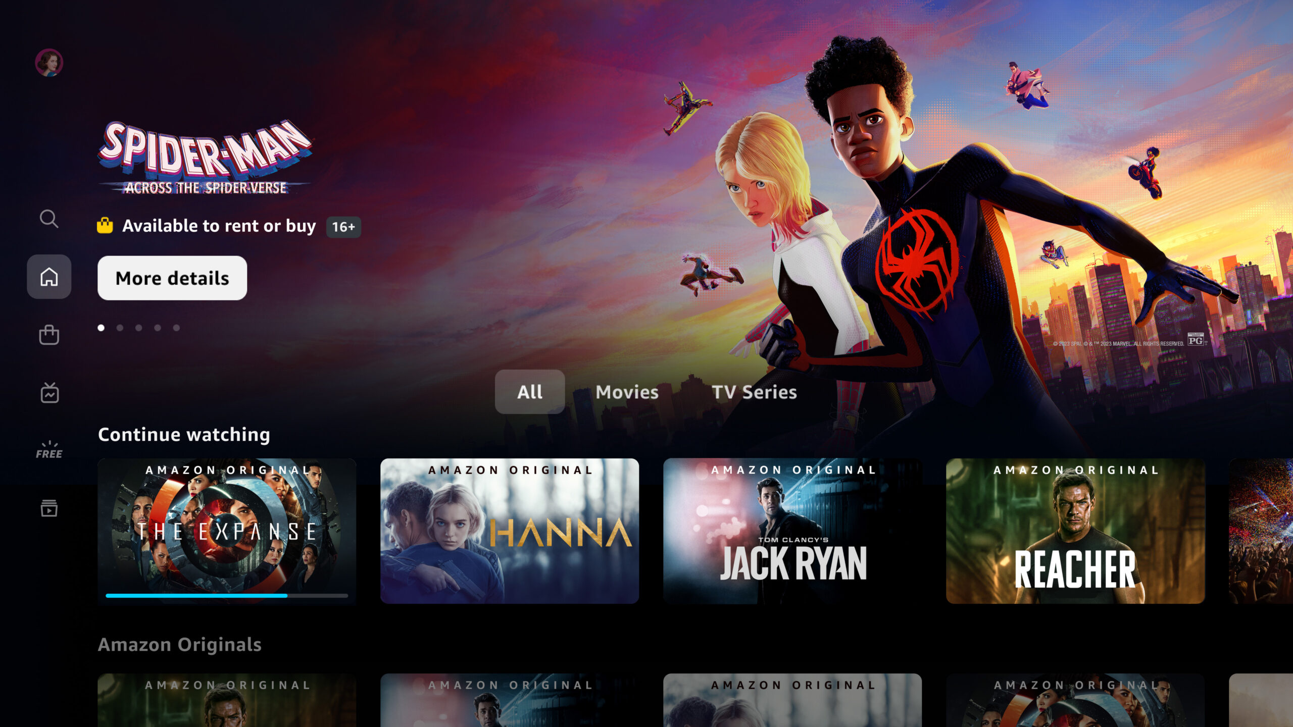 Spider-Man: Across the Spider-Verse Prime Video Home Screen