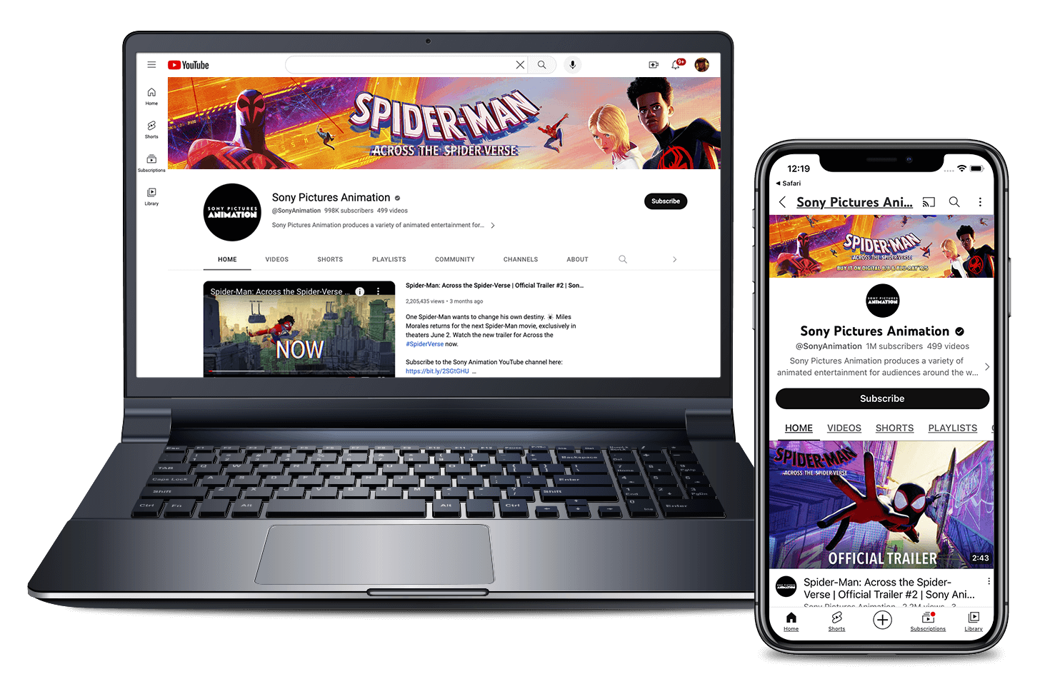 Spider-Man: Across the Spider-Verse youTube Home Page